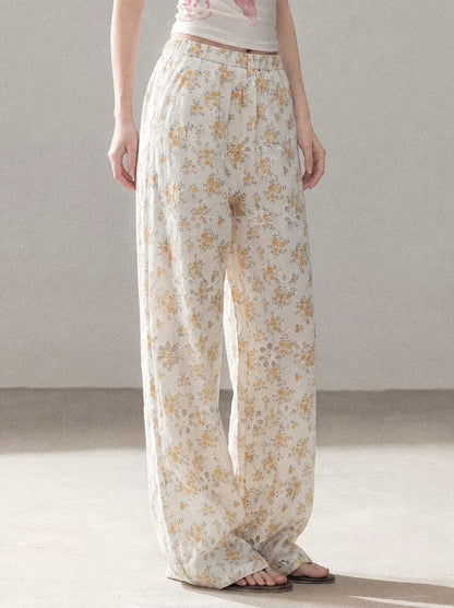 Laser-Cut Floral Wide-Leg Pants