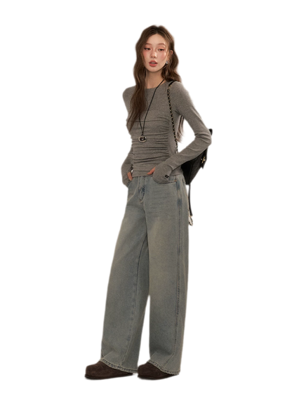 Ruched Sheer Long Sleeve Top