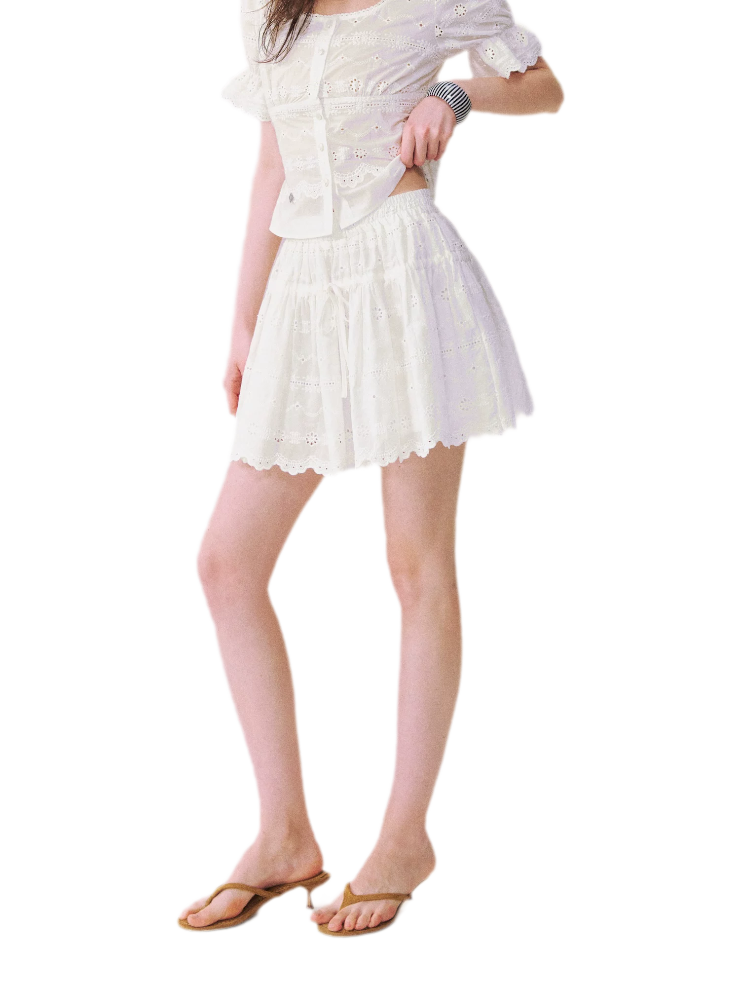 Eyelet Embroidered Top &amp; Skirt Set