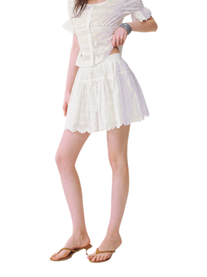 Eyelet Embroidered Top &amp; Skirt Set