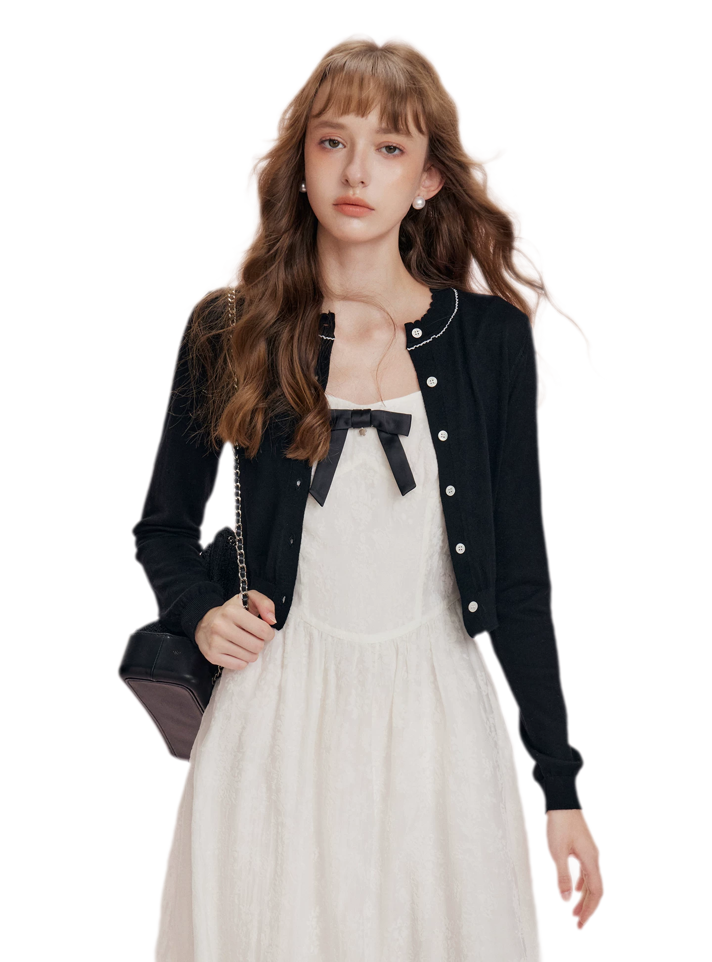 Cashmere Wave Trim Cardigan