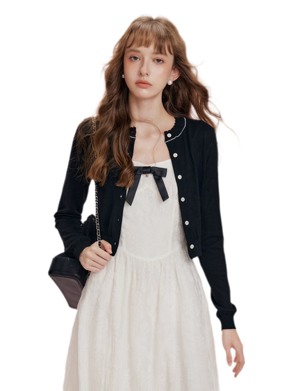Cashmere Wave Trim Cardigan