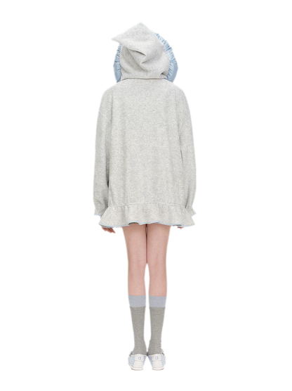 Plush Lace-Trimmed Bear Hoodie