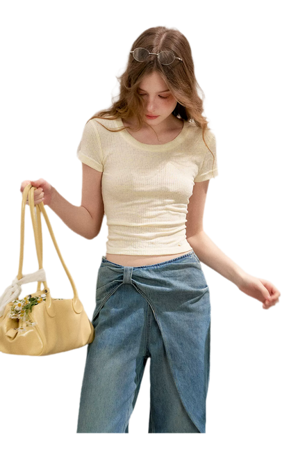 Soft Cotton Wide-Leg Jeans with Bow Detail