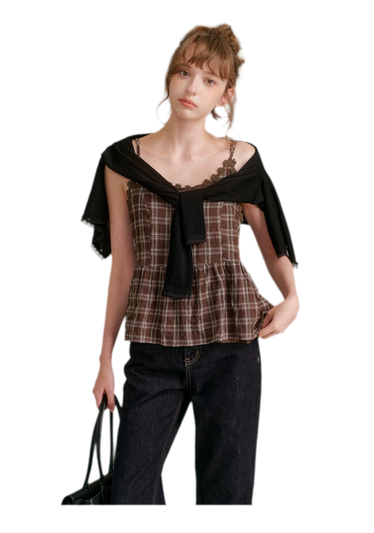 Textured Plaid Lace Top