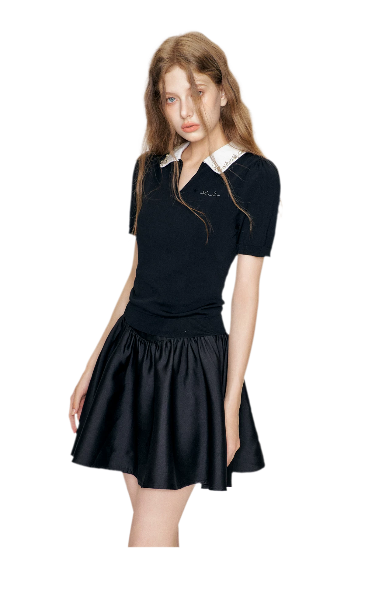 Beaded Collar Knit Tee