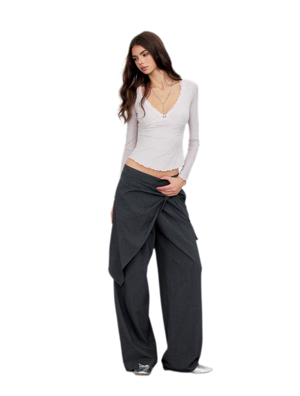 Twisted Overlay Wide-Leg Trousers