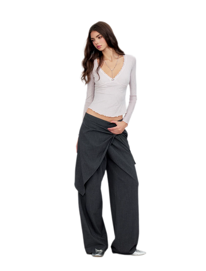 Twisted Overlay Wide-Leg Trousers