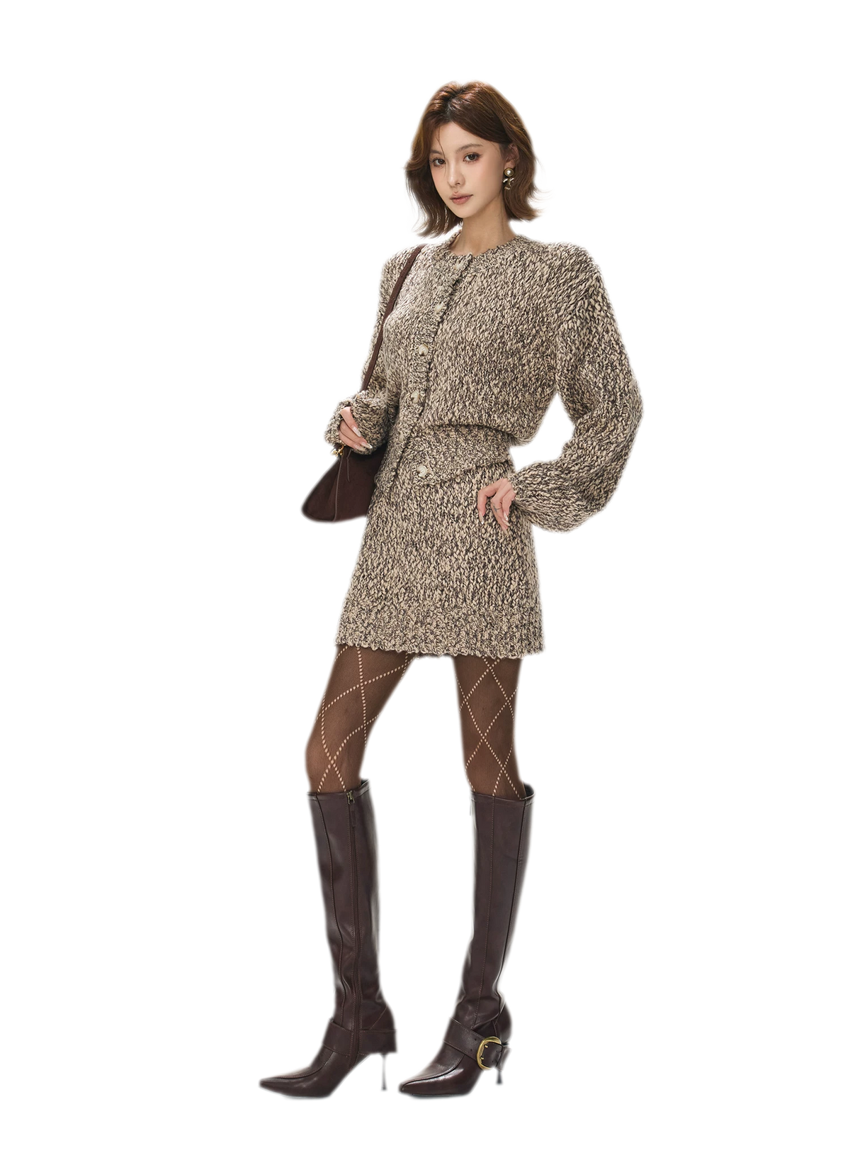Chunky Knit Cardigan Skirt Set