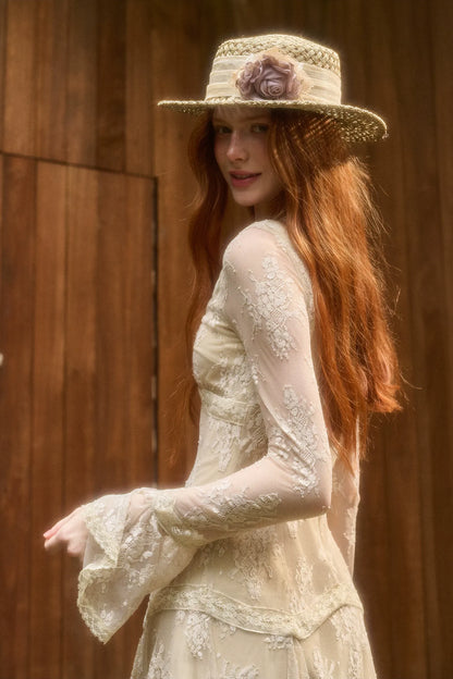 Embossed Lace Cinched Waist Dress