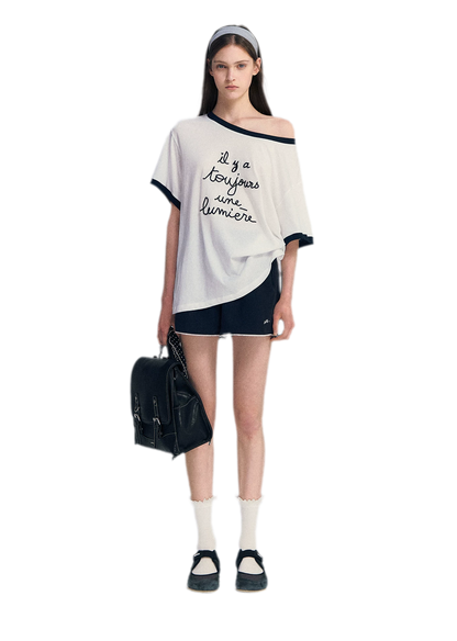 Contrast Rib Knit T-Shirt