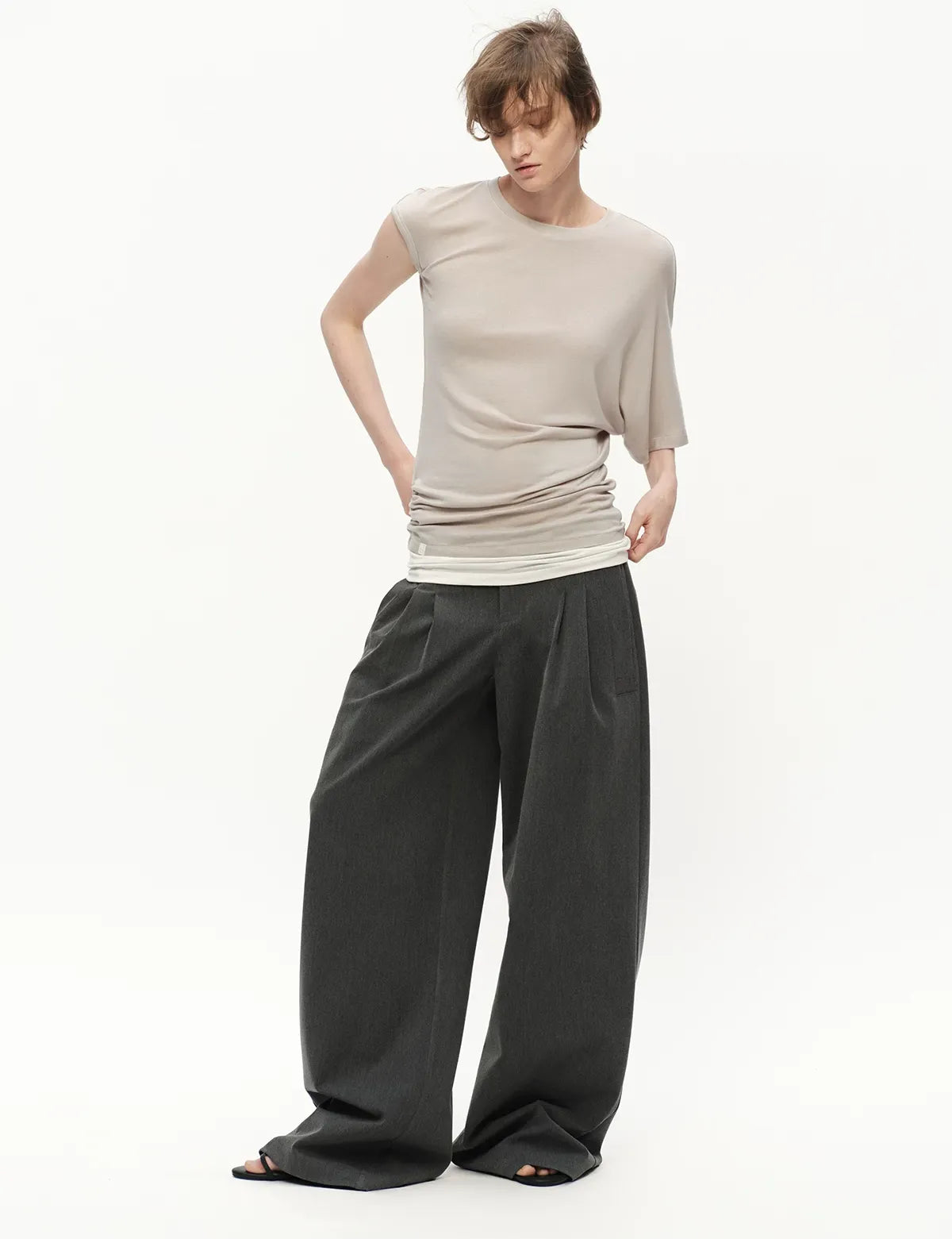 Gray Wide Leg Suit Pants