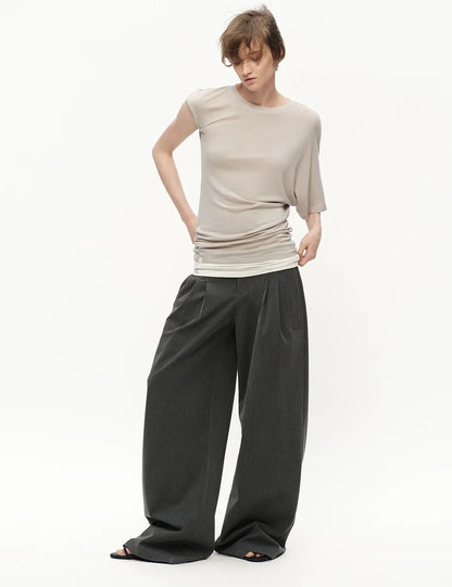 Gray Wide Leg Suit Pants
