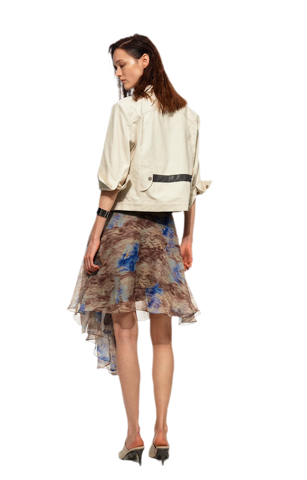 Printed Irregular Hem Chiffon Skirt