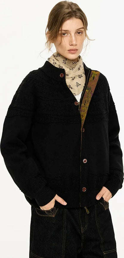 Jacquard Knit Zip Cardigan