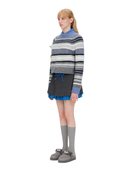 Color-Block Striped Fuzzy Sweater