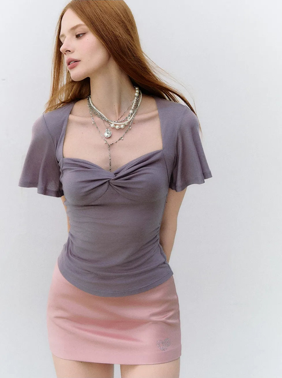 X-line Cross Knot Lyocell Square Neck T-shirt