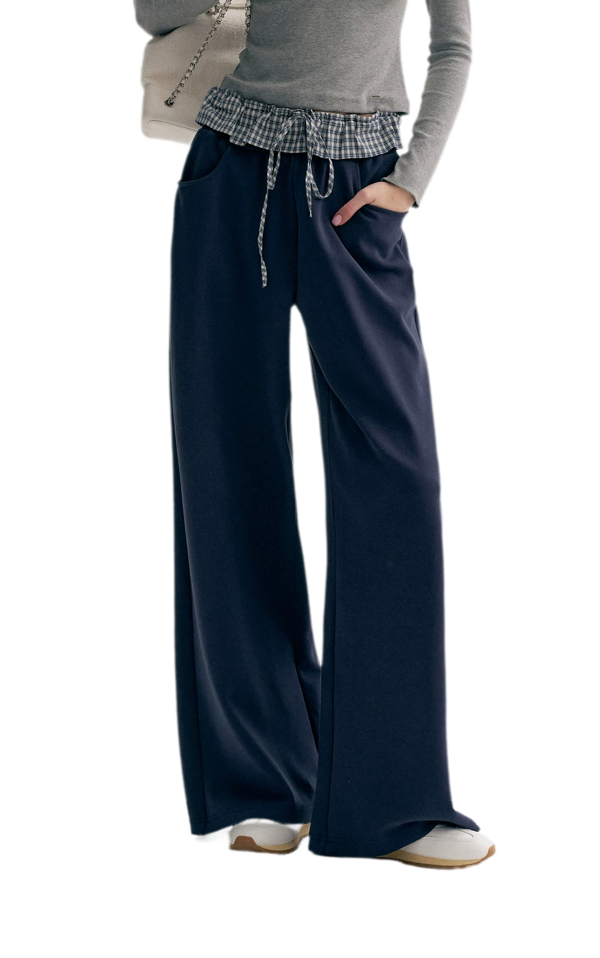 Contrast Plaid Wide Sweatpants