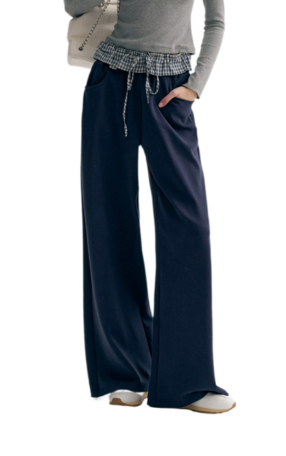 Contrast Plaid Wide Sweatpants