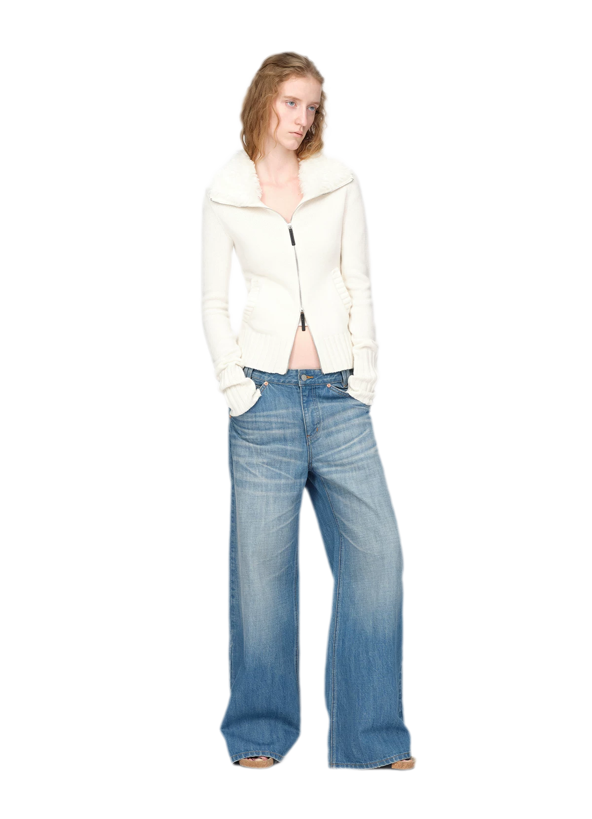 Washed Whisker Wide-Leg Jeans
