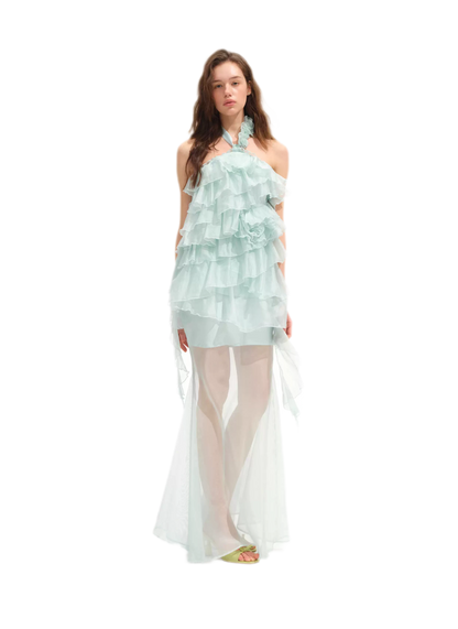 Kleid mit Lagen und Volantbesatz in Fischschwanz-Silhouette