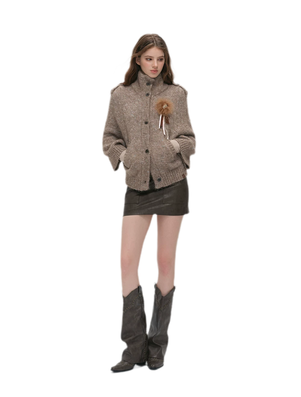 Textured Stand Collar Cardigan