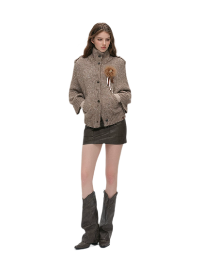 Textured Stand Collar Cardigan