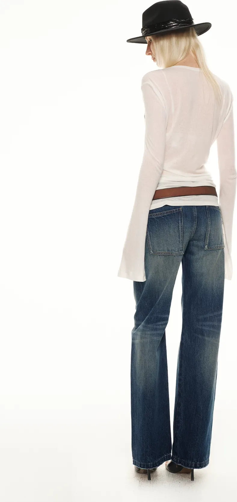 Classic Vintage Washed Distressed Wide-Leg Jeans