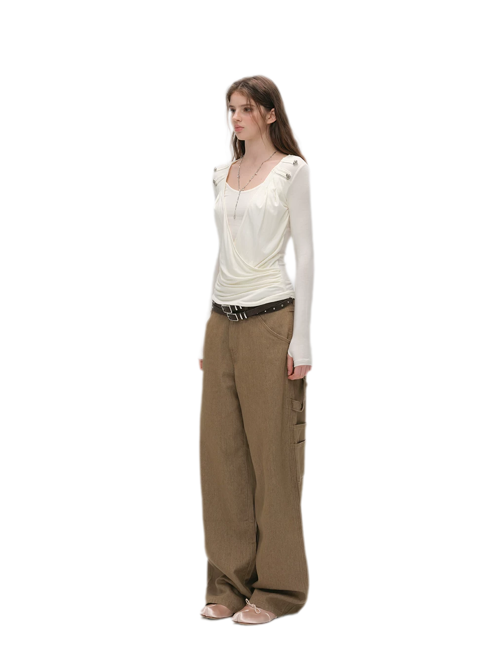 Enzyme-Washed Wide-Leg Utility Jeans
