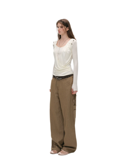 Enzyme-Washed Wide-Leg Utility Jeans