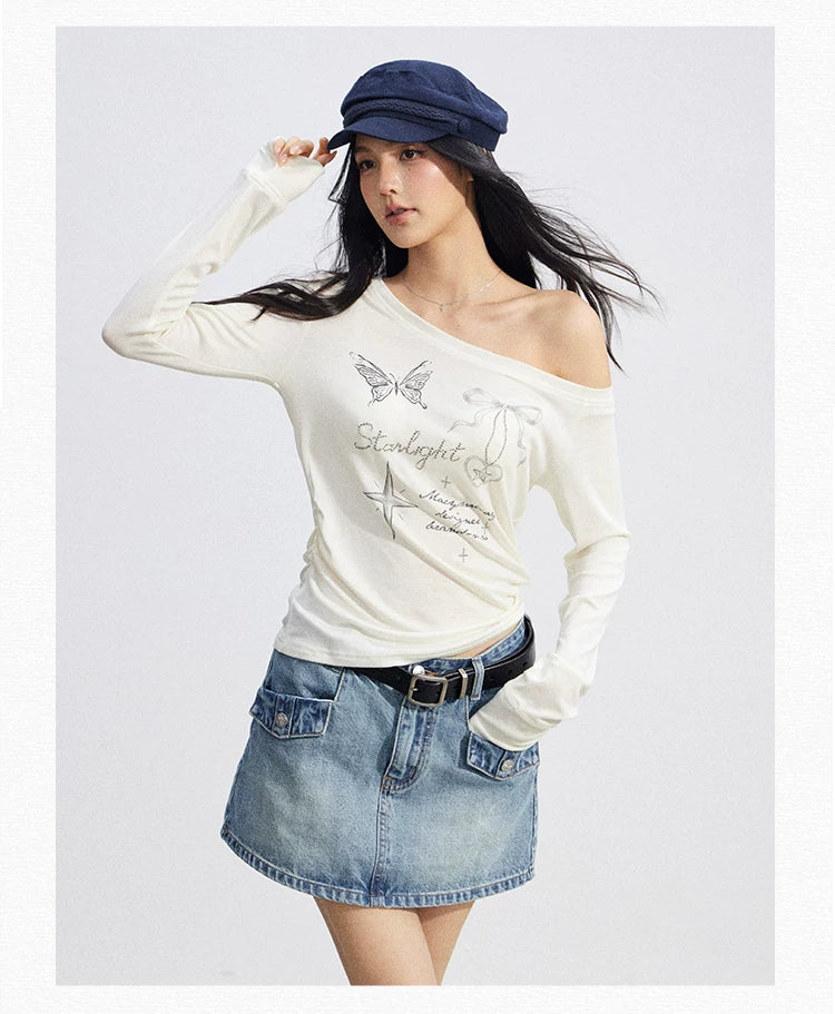 Asymmetric Off-Shoulder Sun Protection T-Shirt