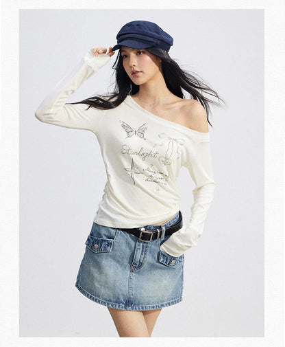 Asymmetric Off-Shoulder Sun Protection T-Shirt