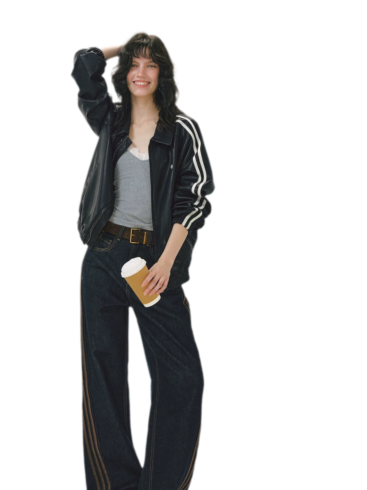 Contrast Panel Wide-Leg Jeans