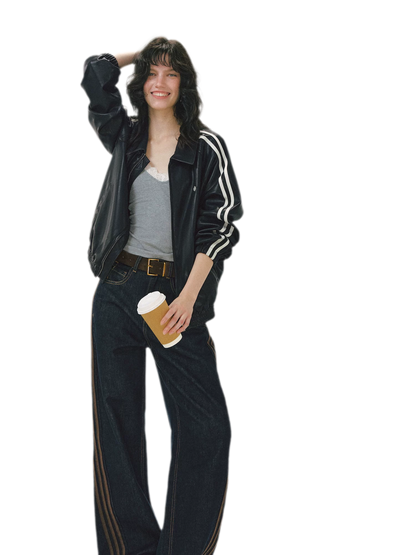 Contrast Panel Wide-Leg Jeans