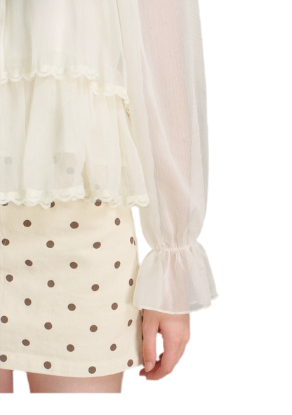 Chiffon Ruffle Lantern Sleeve Blouse