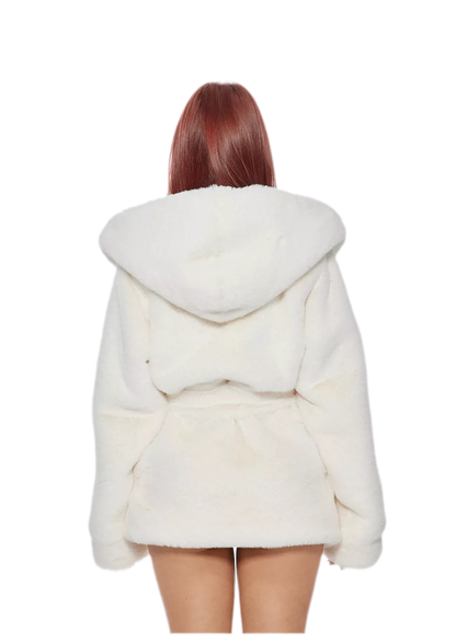 Plush Hooded Faux-Fur Coat