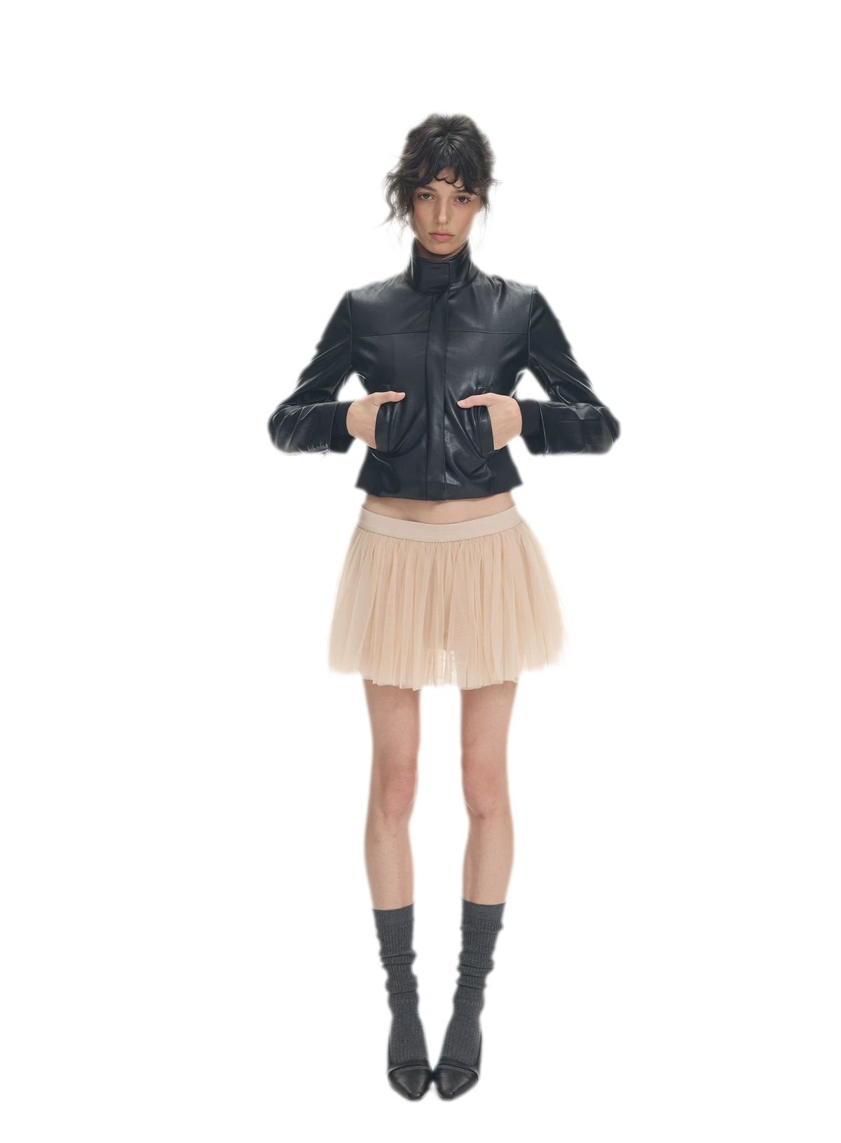Faux Leather Slim Short Jacket