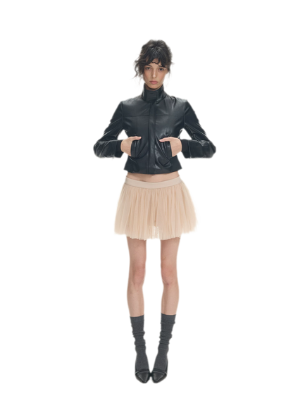 Faux Leather Slim Short Jacket