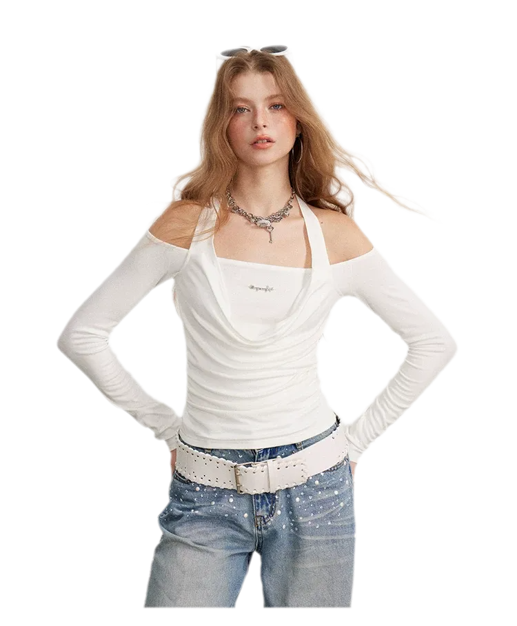 Draped Off-Shoulder Long-Sleeve Top