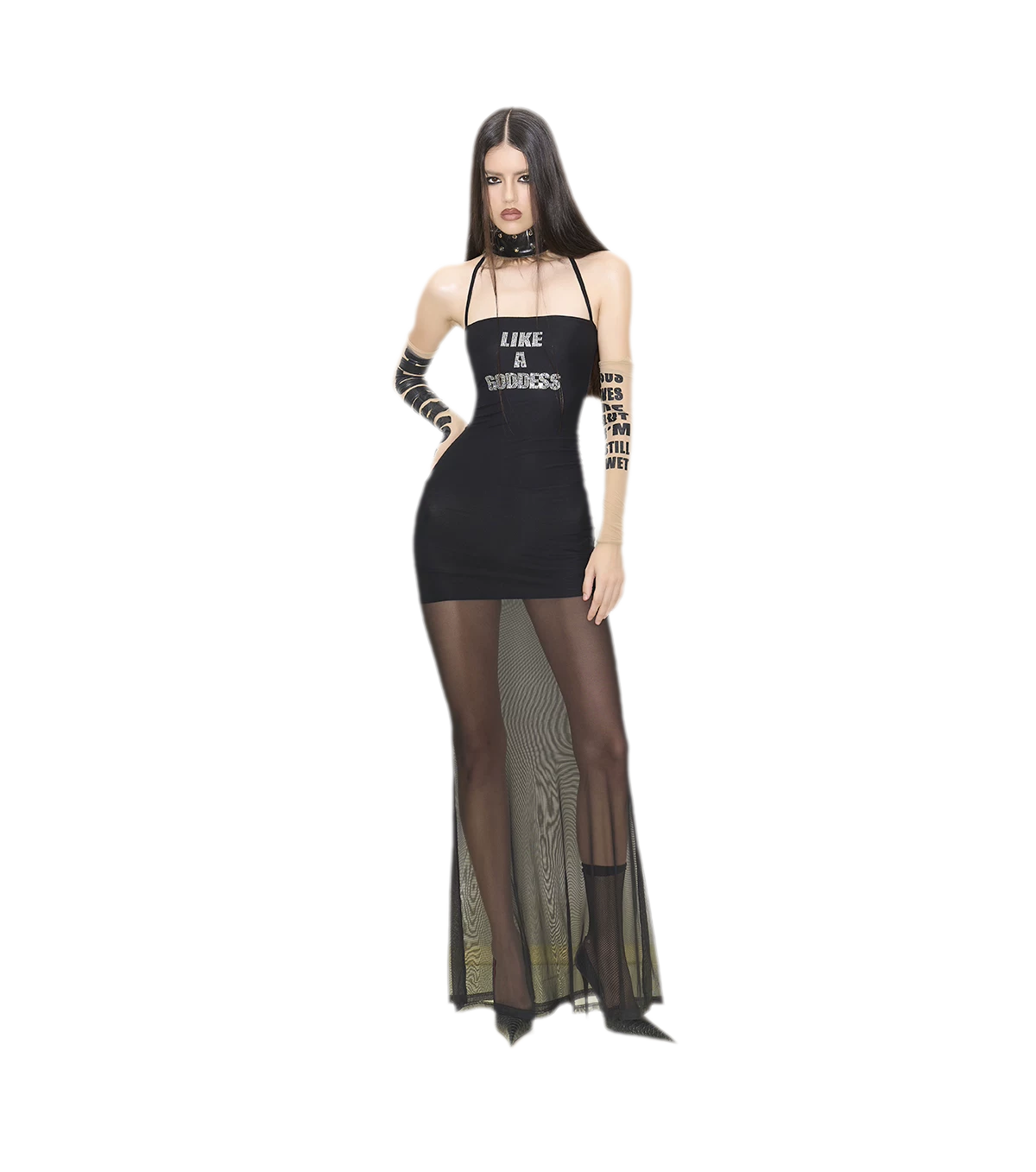 Rhinestone Mesh Fishtail Dress