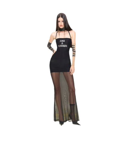 Rhinestone Mesh Fishtail Dress