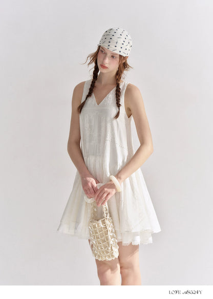 Soft White Embroidered Sleeveless Dress