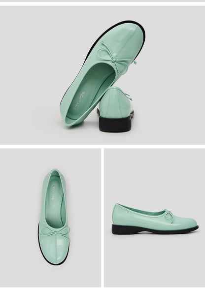 Oiled Leather Bow Ballet Flats