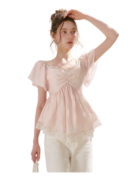 Tencel Lace V-Neck T-Shirt