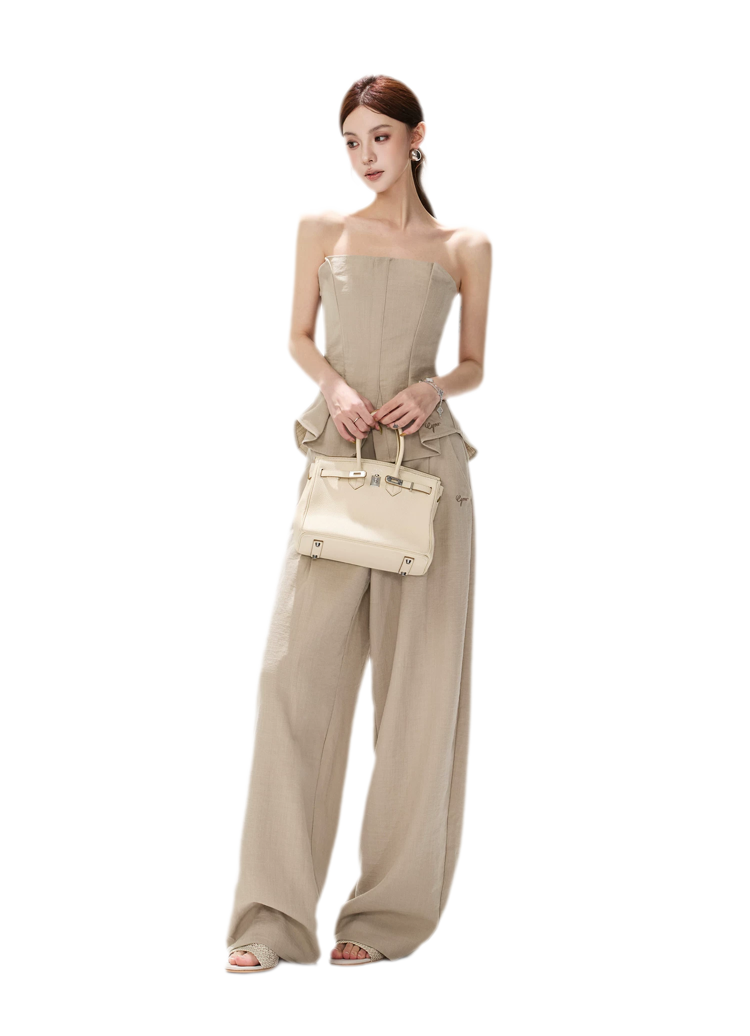 Pleated Ruffle Bustier Trouser Set