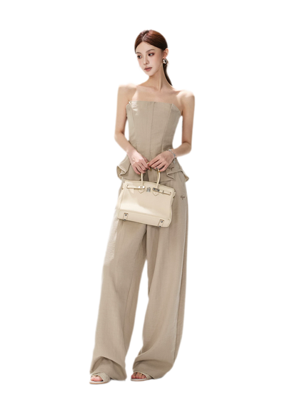Pleated Ruffle Bustier Trouser Set