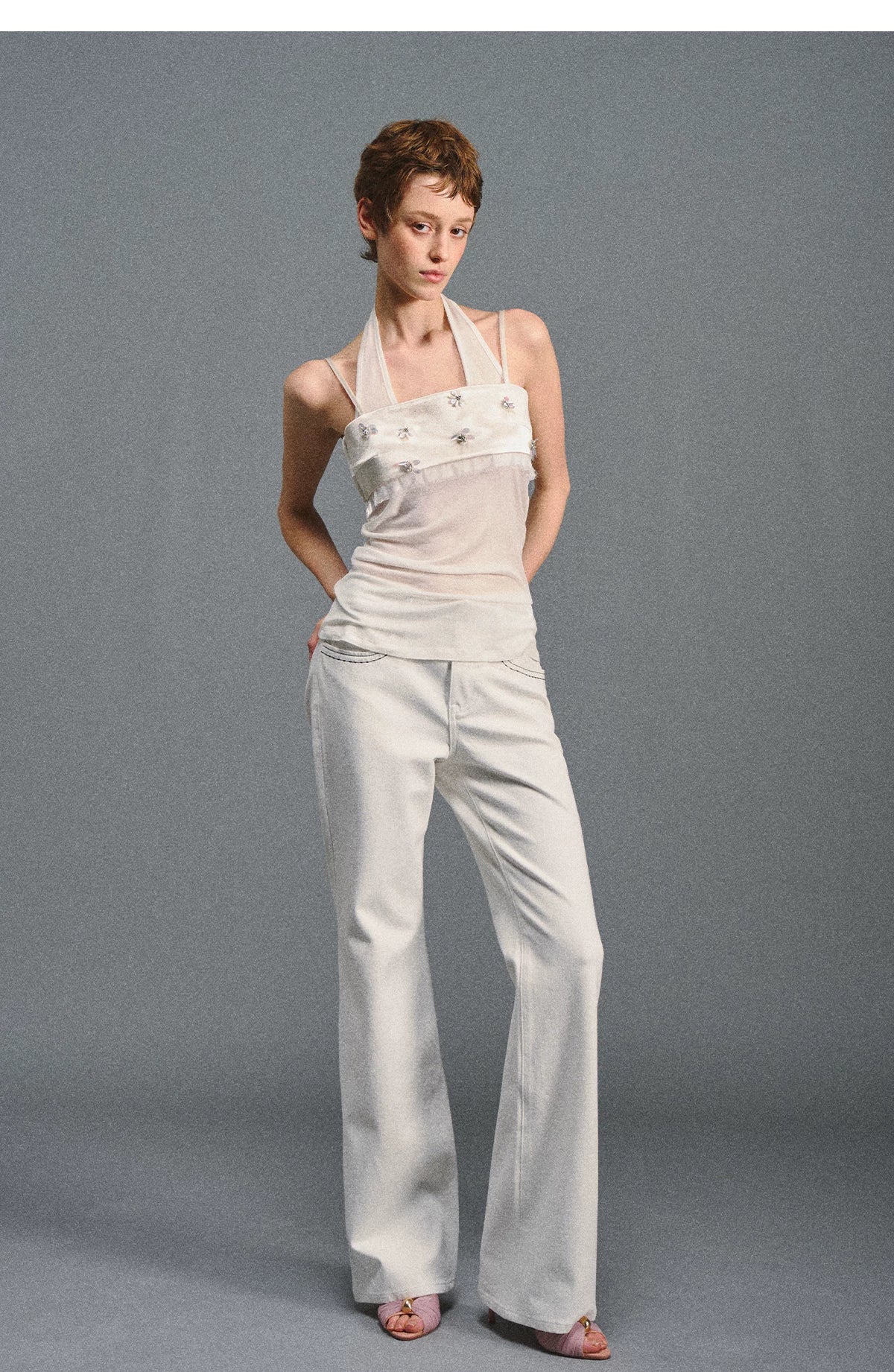 Lenzing Wool Satin Beaded Halter Top