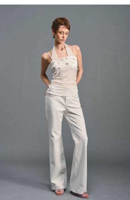 Lenzing Wool Satin Beaded Halter Top