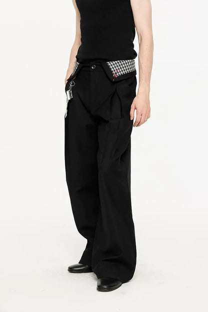 Pleated Houndstooth Wide-Leg Trousers