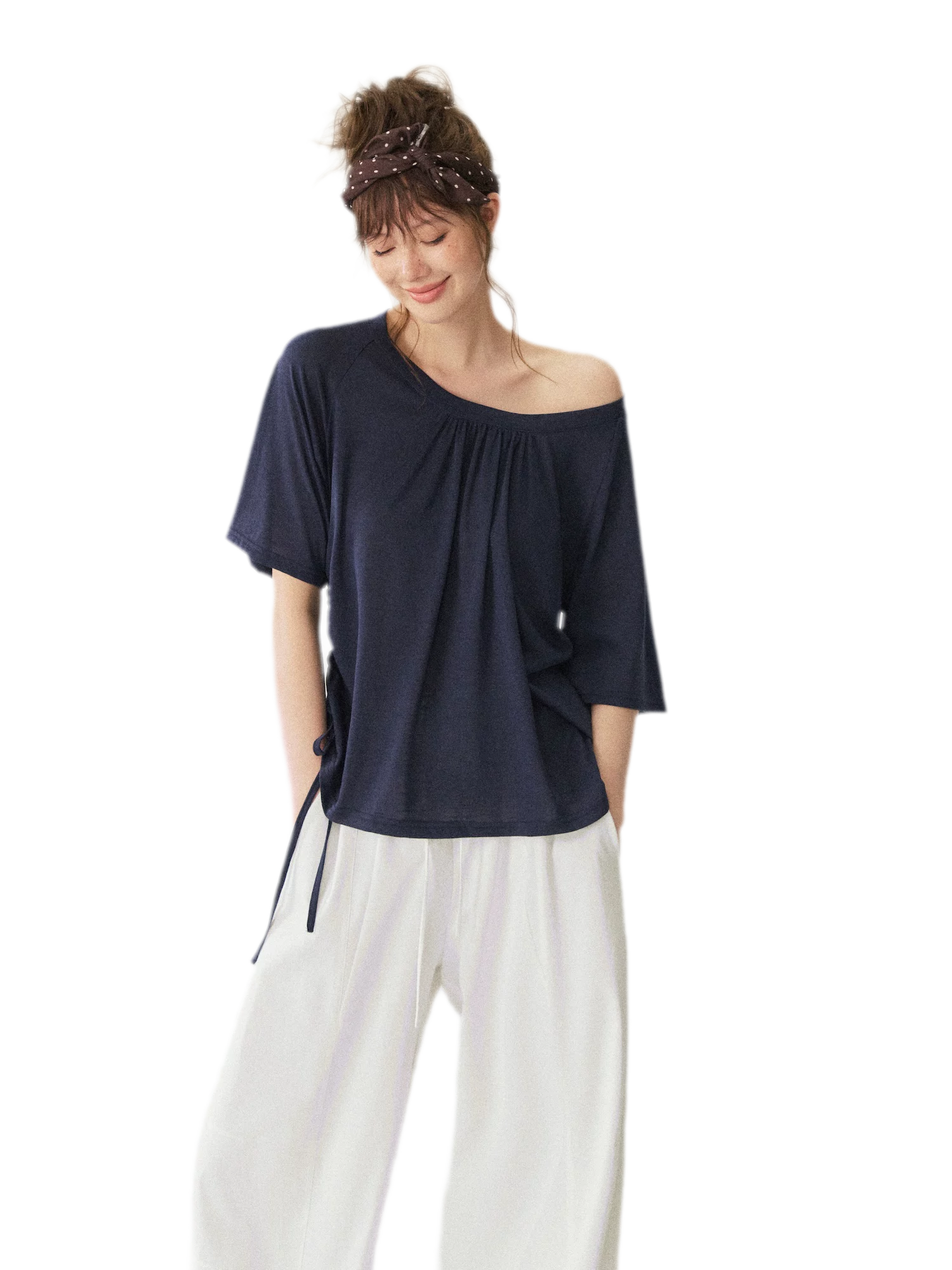 V-Neck Ruched Knit Tee